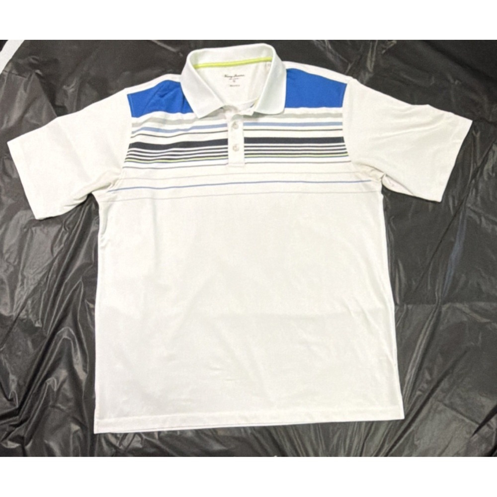 Tommy Armour Mens DRI-LOGIC Striped Golf Polo Shirt White Blue XL 0054